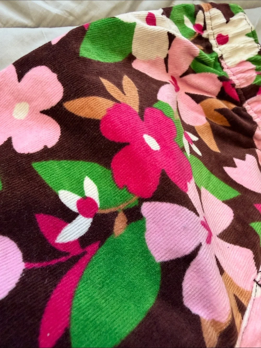 Gymboree Brown Floral corduroy pants with Pink & Green Flowers